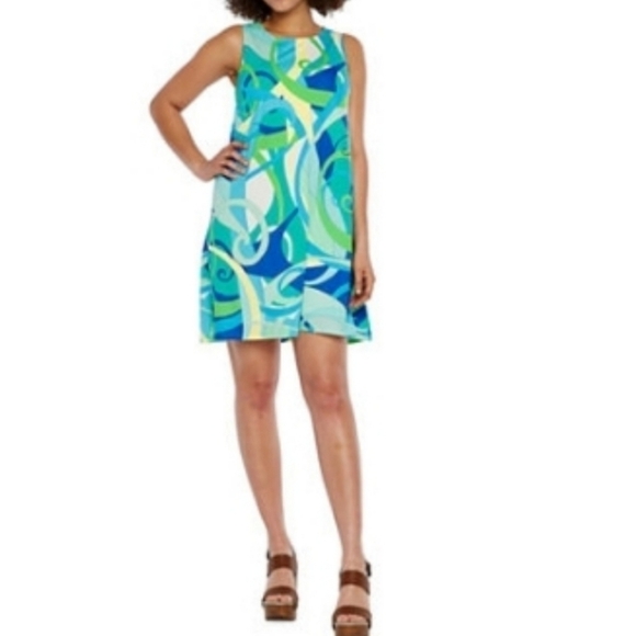 LONDON Style Crepe Sleeveless Abstract Print Dress - Picture 1 of 8